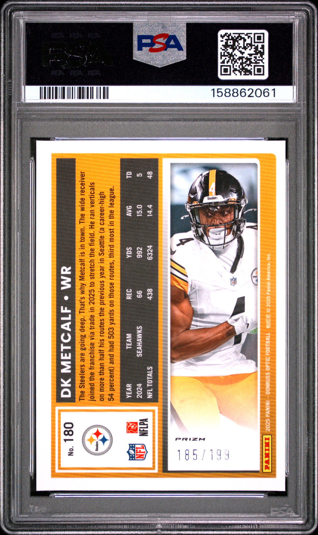 2025 Donruss Optic #180 DK Metcalf Flex #185/199 PSA 9
