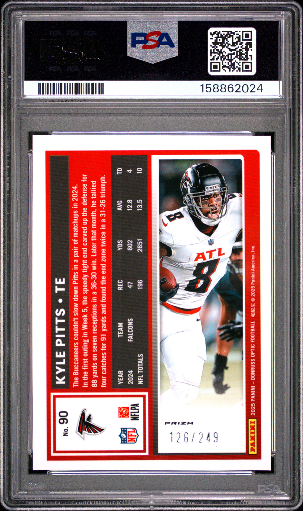 2025 Donruss Optic #90 Kyle Pitts Blue #126/249 PSA 10