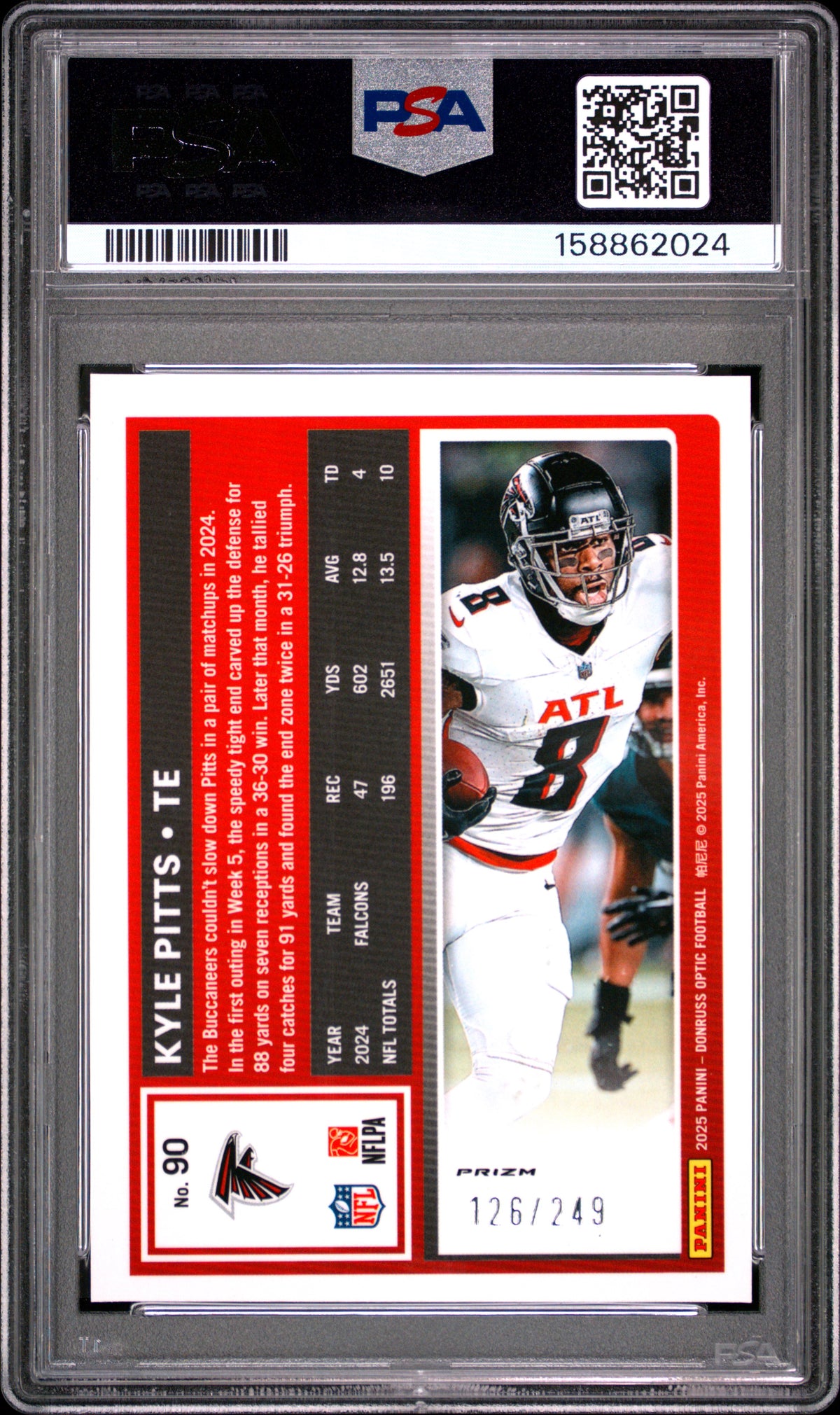 2025 Donruss Optic #90 Kyle Pitts Blue #126/249 PSA 10