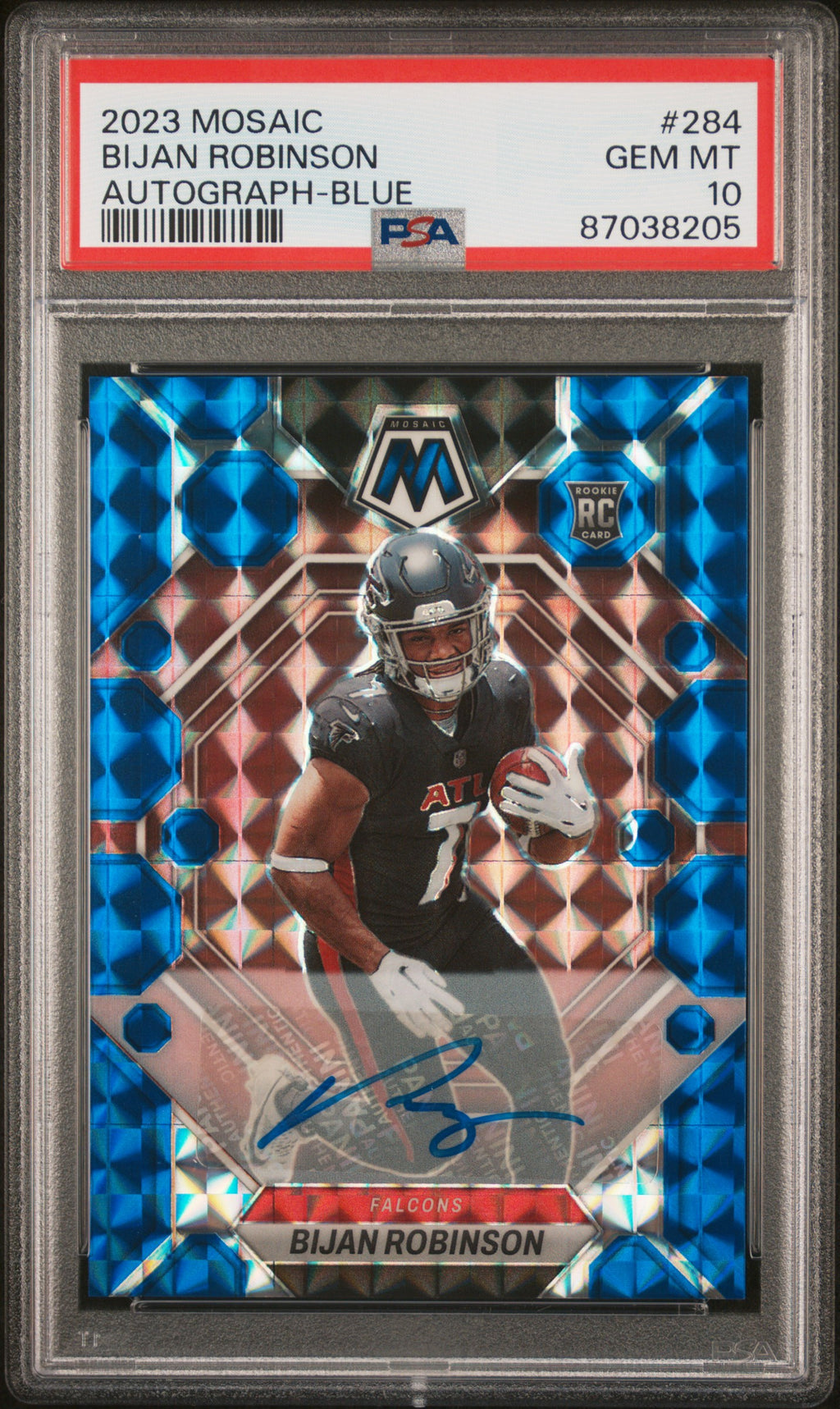 2023 Panini Mosaic #284 Bijan Robinson RC Auto Blue #14/99 PSA 10