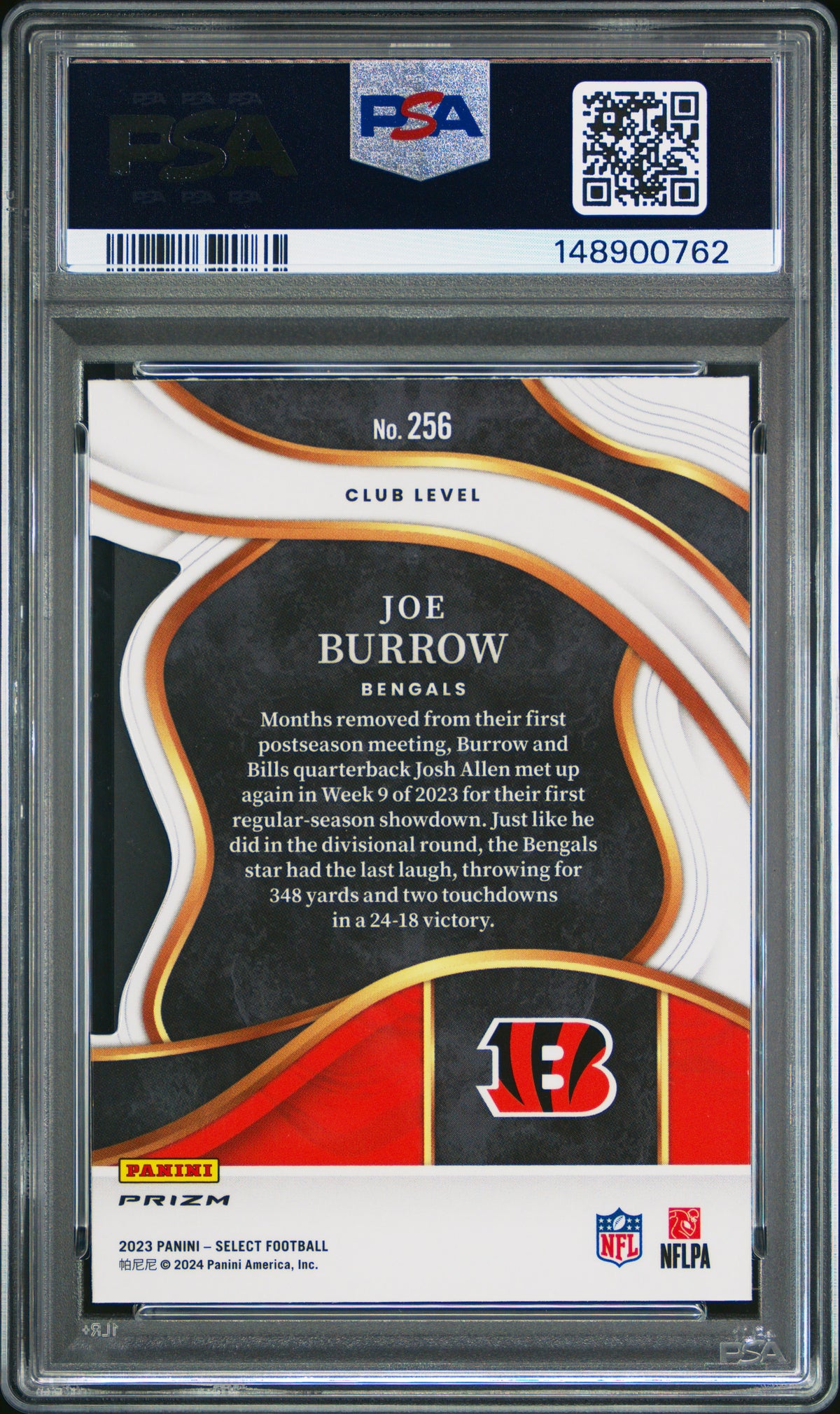 2023 Panini Select #256 Joe Burrow Club Level Red & Blue Die-Cut PSA 10