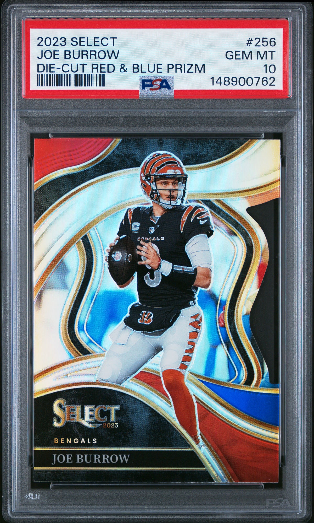 2023 Panini Select #256 Joe Burrow Club Level Red & Blue Die-Cut PSA 10