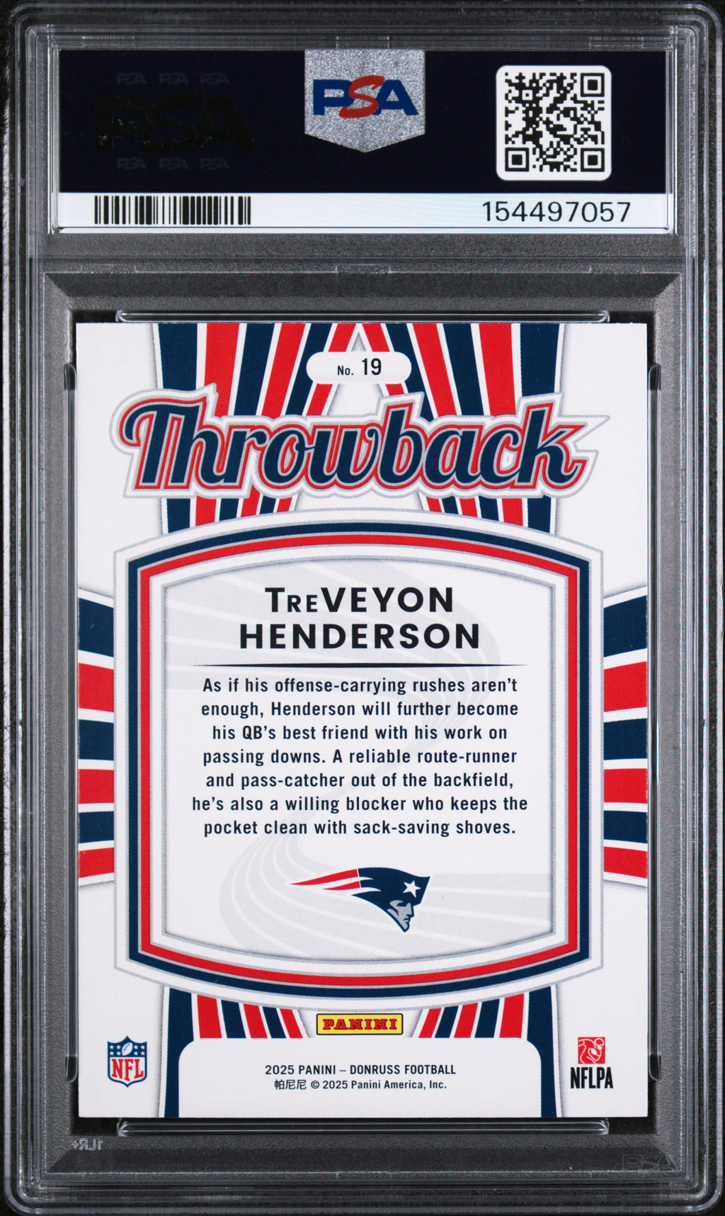 2025 Donruss Rated Rookie Throwback #19 TreVeyon Henderson RC PSA 10