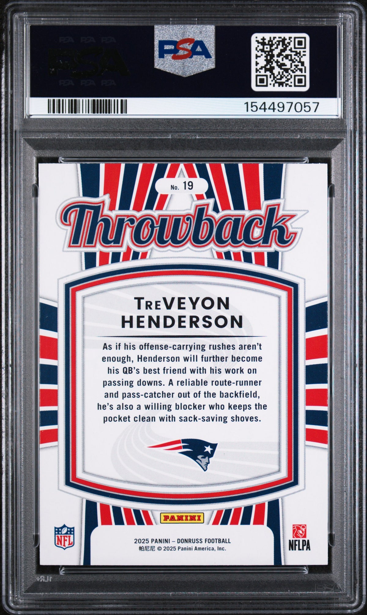 2025 Donruss Rated Rookie Throwback #19 TreVeyon Henderson RC PSA 10