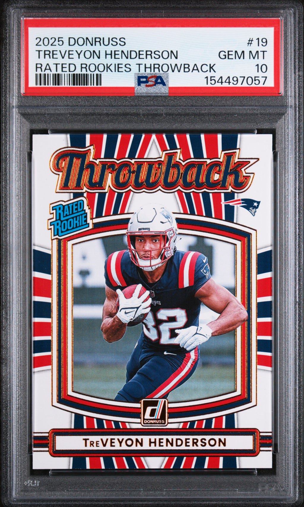 2025 Donruss Rated Rookie Throwback #19 TreVeyon Henderson RC PSA 10
