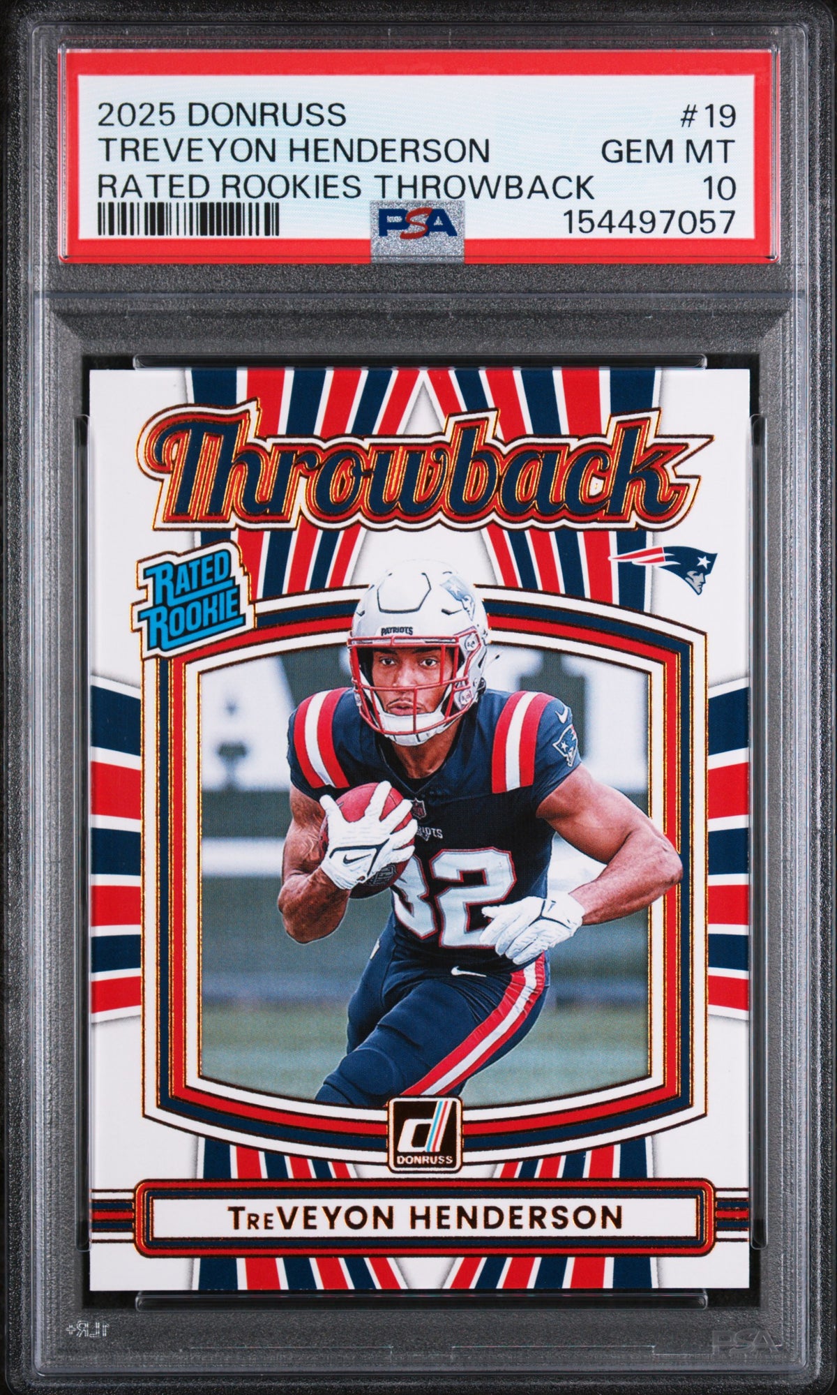 2025 Donruss Rated Rookie Throwback #19 TreVeyon Henderson RC PSA 10