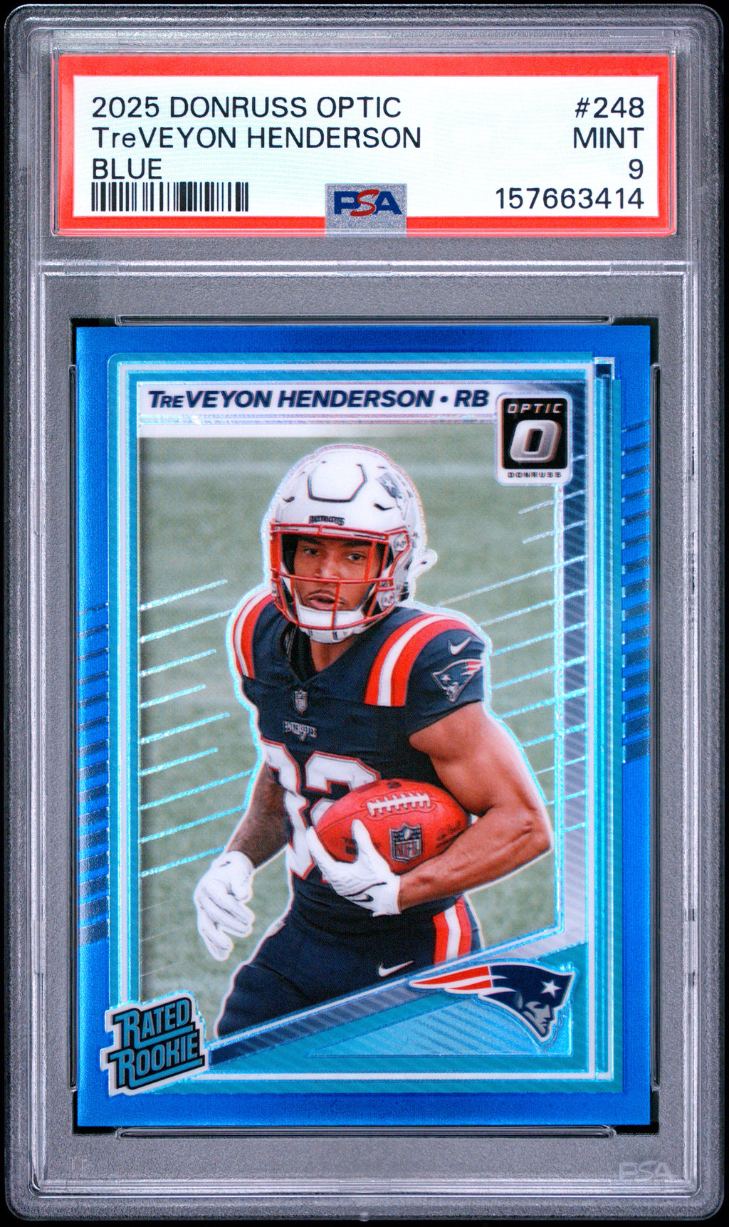 2025 Donruss Optic #248 TreVeyon Henderson RC Blue #221/249 PSA 9