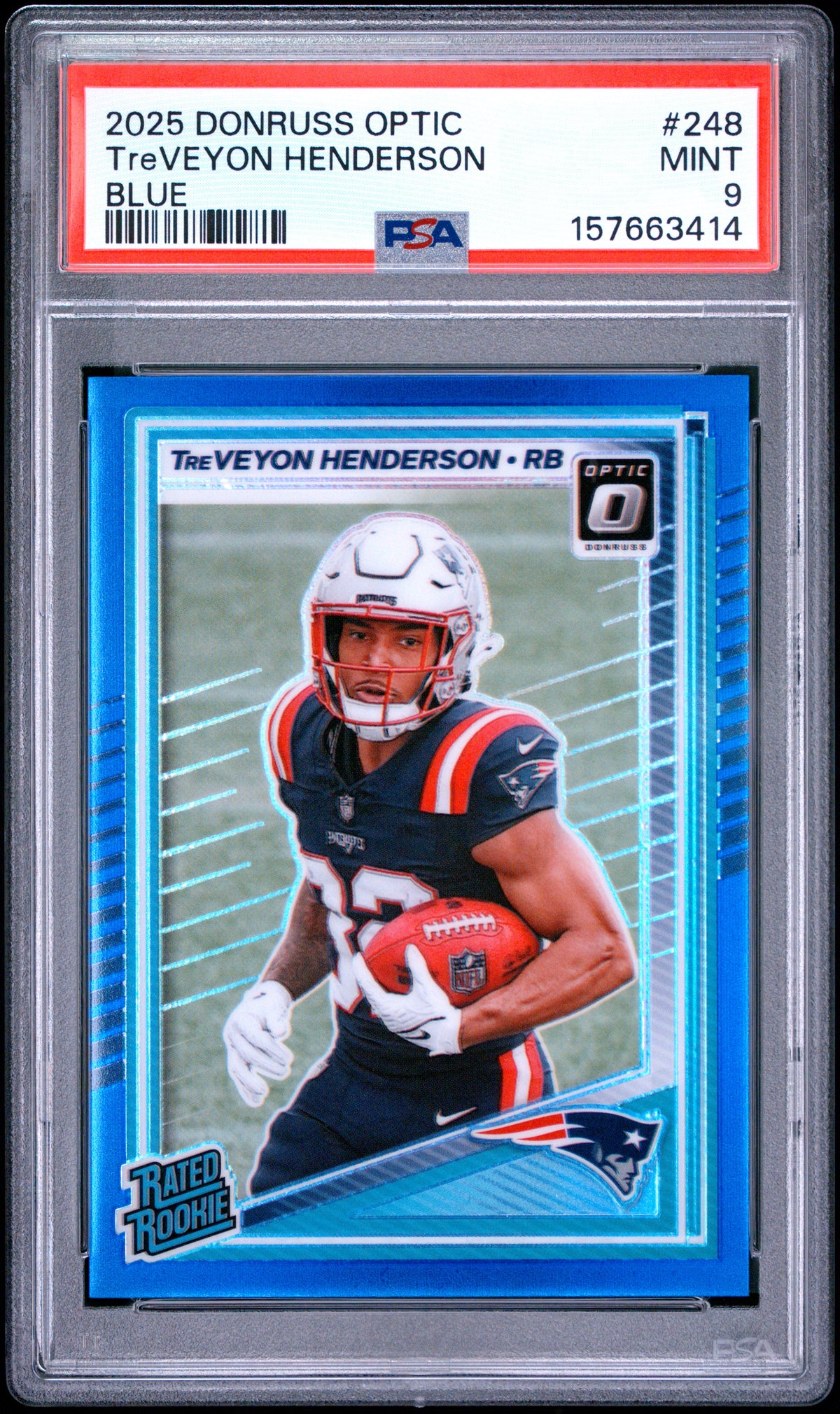 2025 Donruss Optic #248 TreVeyon Henderson RC Blue #221/249 PSA 9
