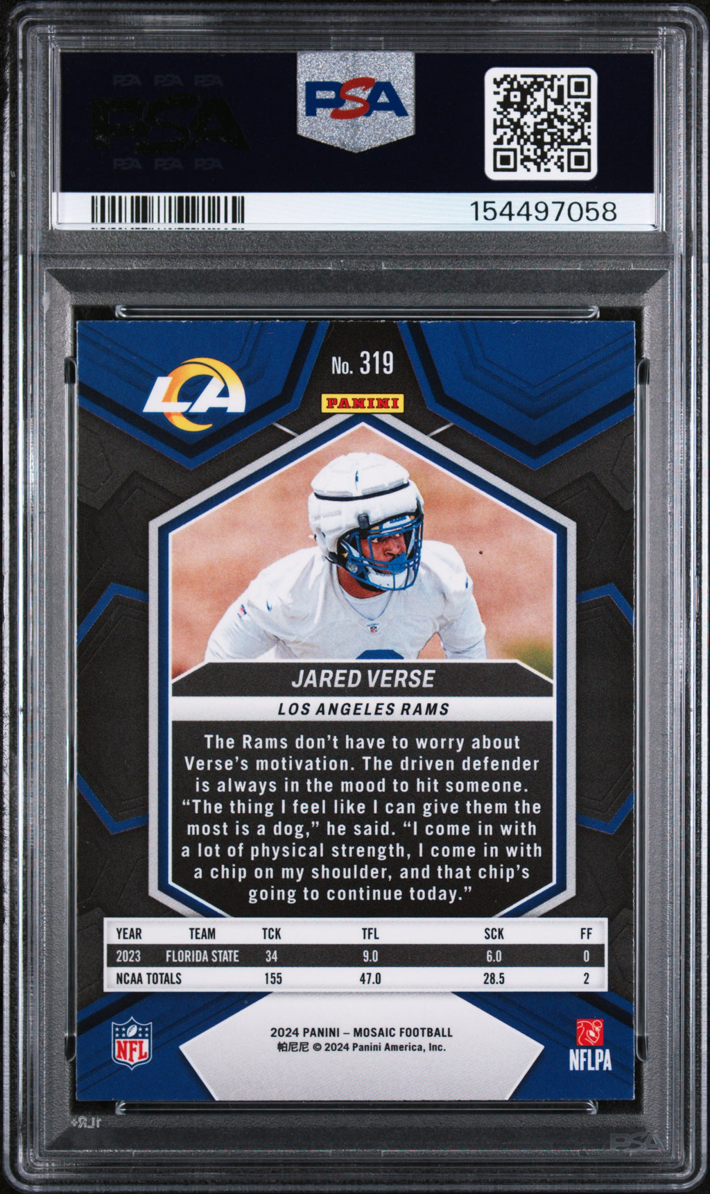 2024 Panini Mosaic #319 Jared Verse RC PSA 9