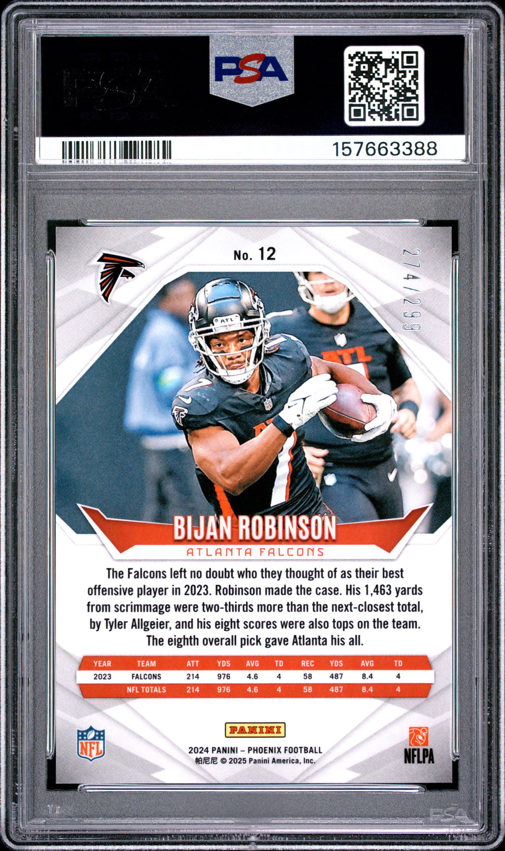 2024 Panini Phoenix #12 Bijan Robinson Red Fade #274/299 PSA 9