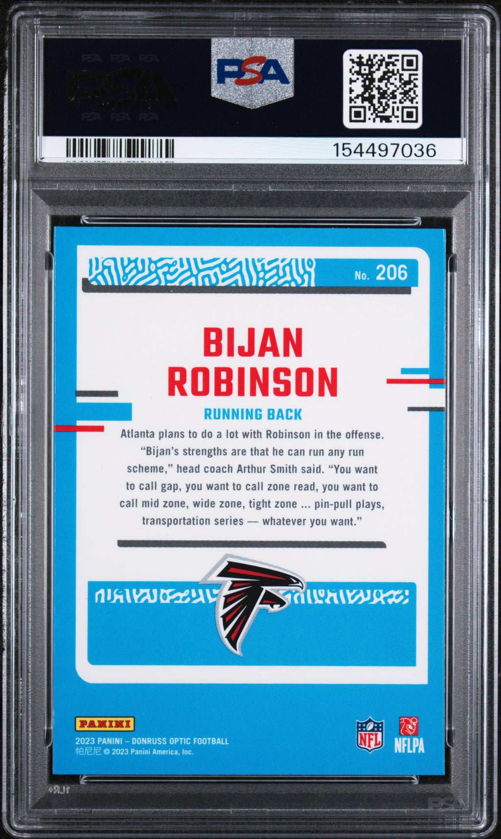 2023 Donruss Optic #206 Bijan Robinson Rated Rookie RC PSA 9