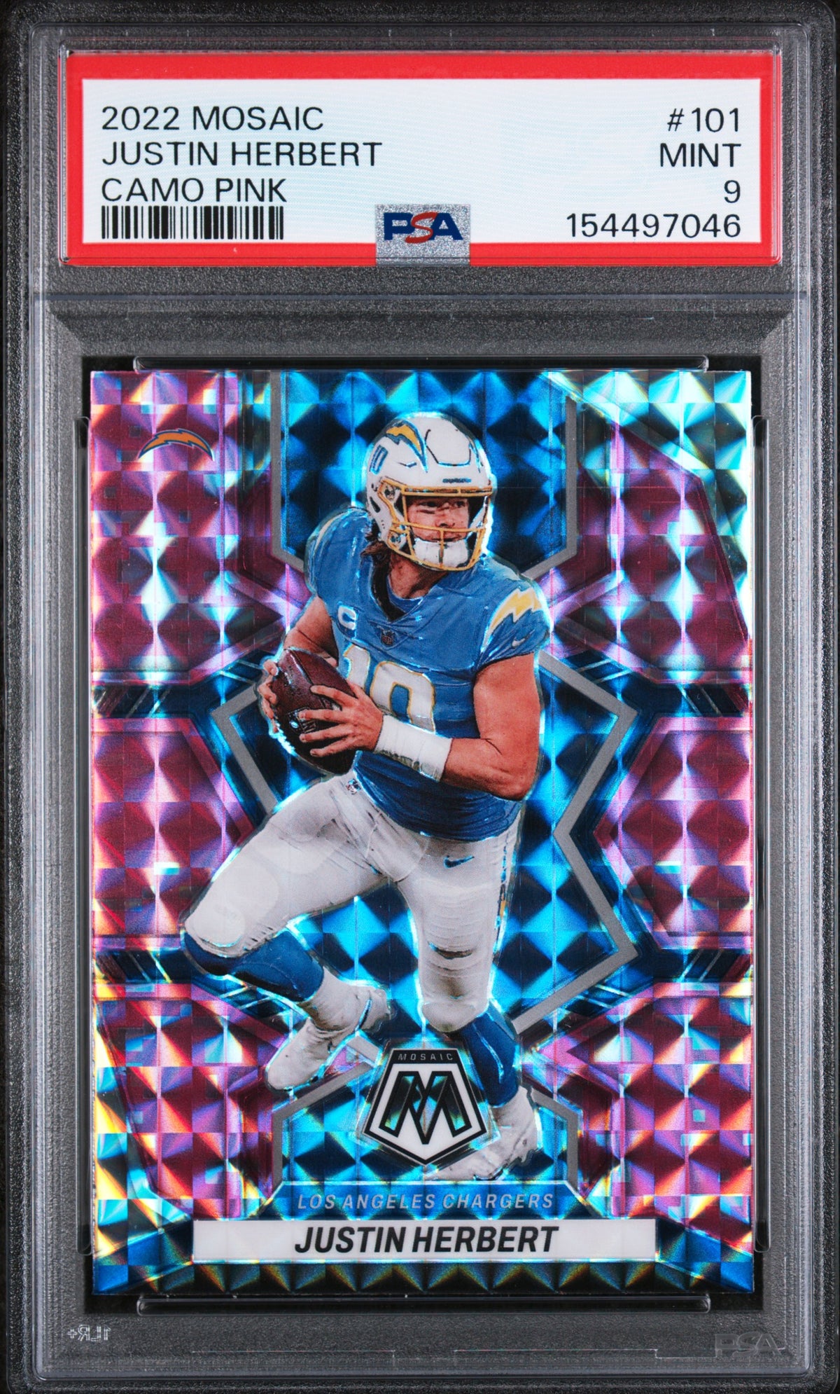 2022 Panini Mosaic #101 Justin Herbert Camo Pink PSA 9