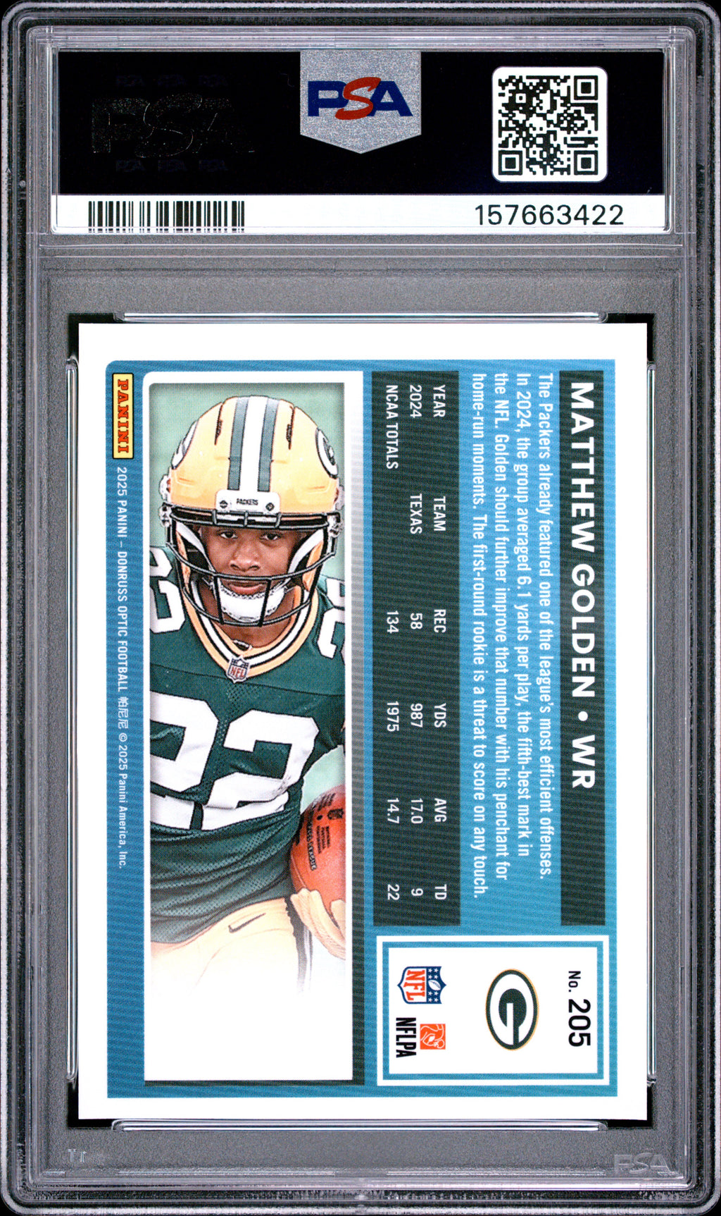 2025 Donruss Optic #205 Matthew Golden Rated Rookie RC PSA 9