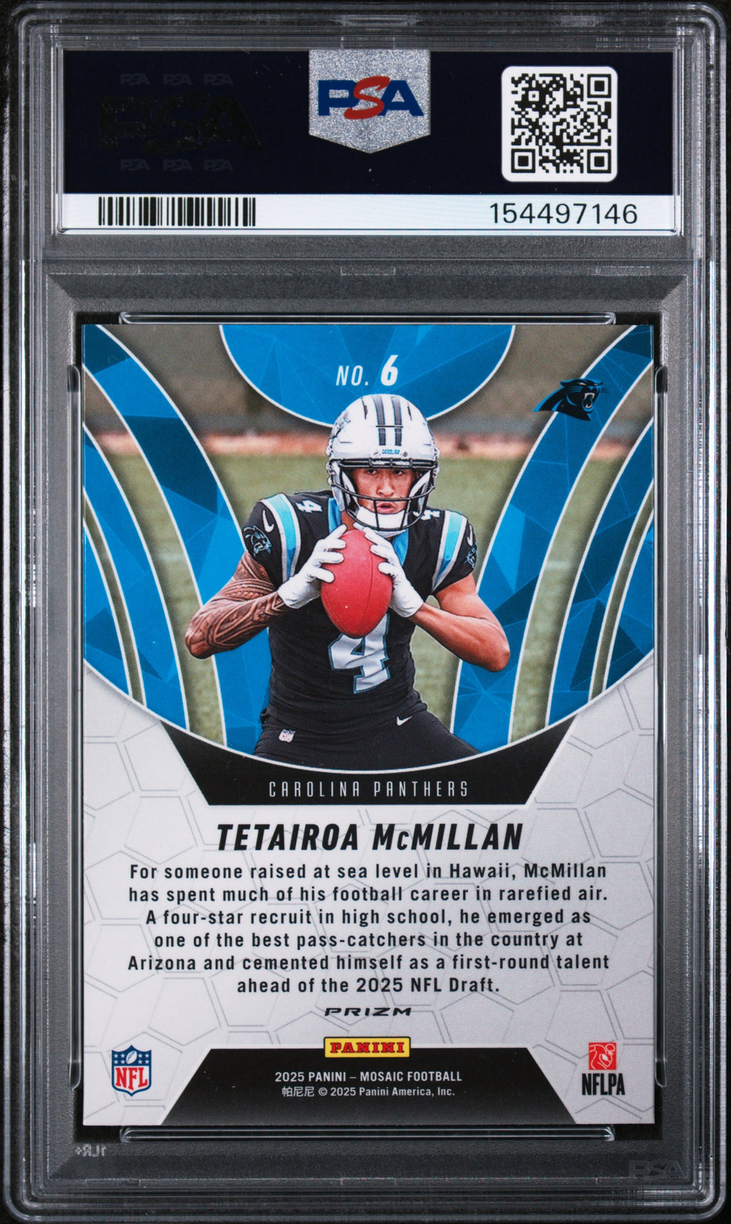 2025 Panini Mosaic Elevate #6 Tetairoa McMillan RC Green PSA 10
