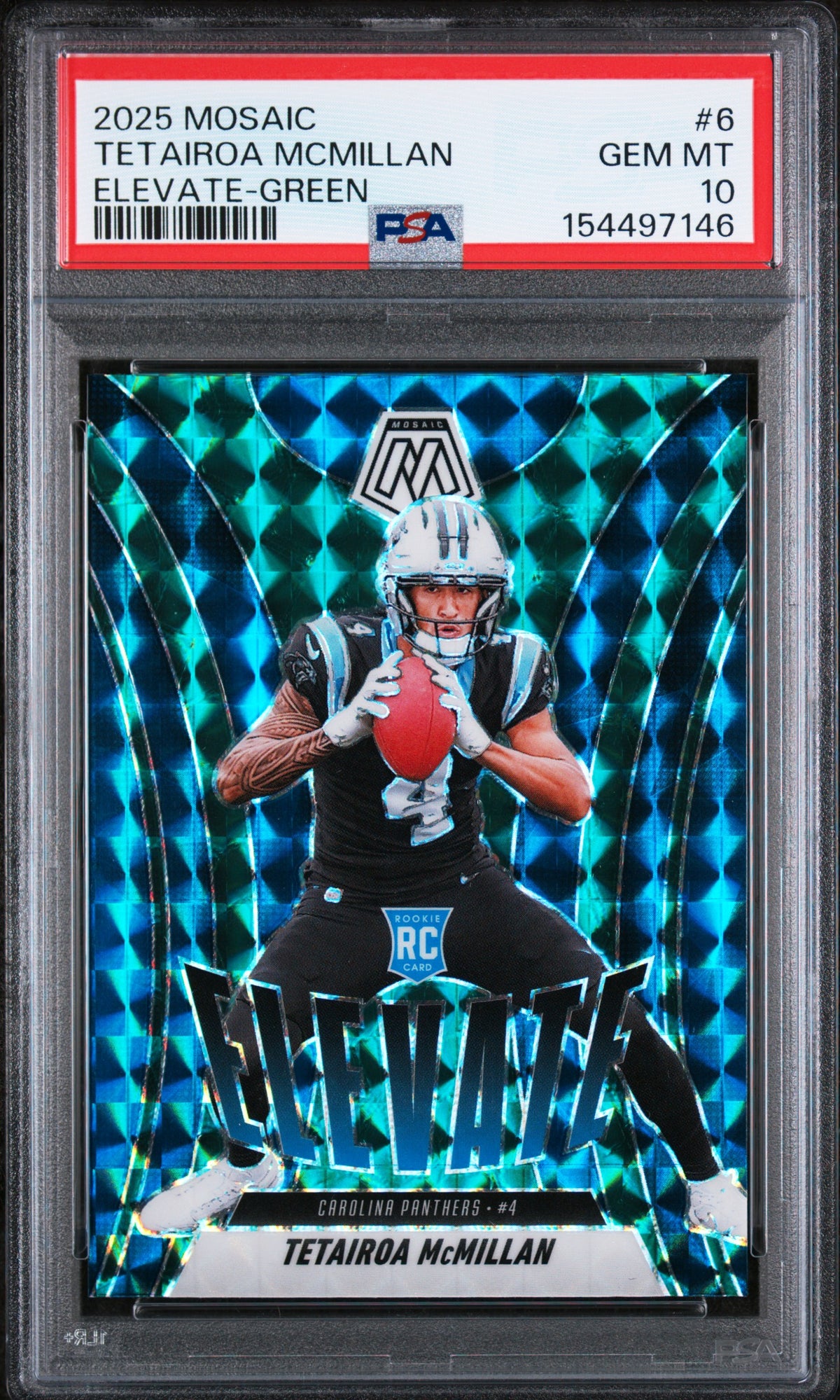 2025 Panini Mosaic Elevate #6 Tetairoa McMillan RC Green PSA 10