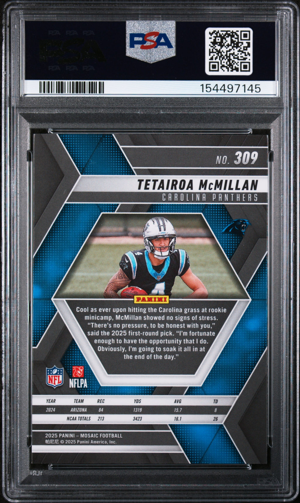 2025 Panini Mosaic #309 Tetairoa McMillan RC PSA 10