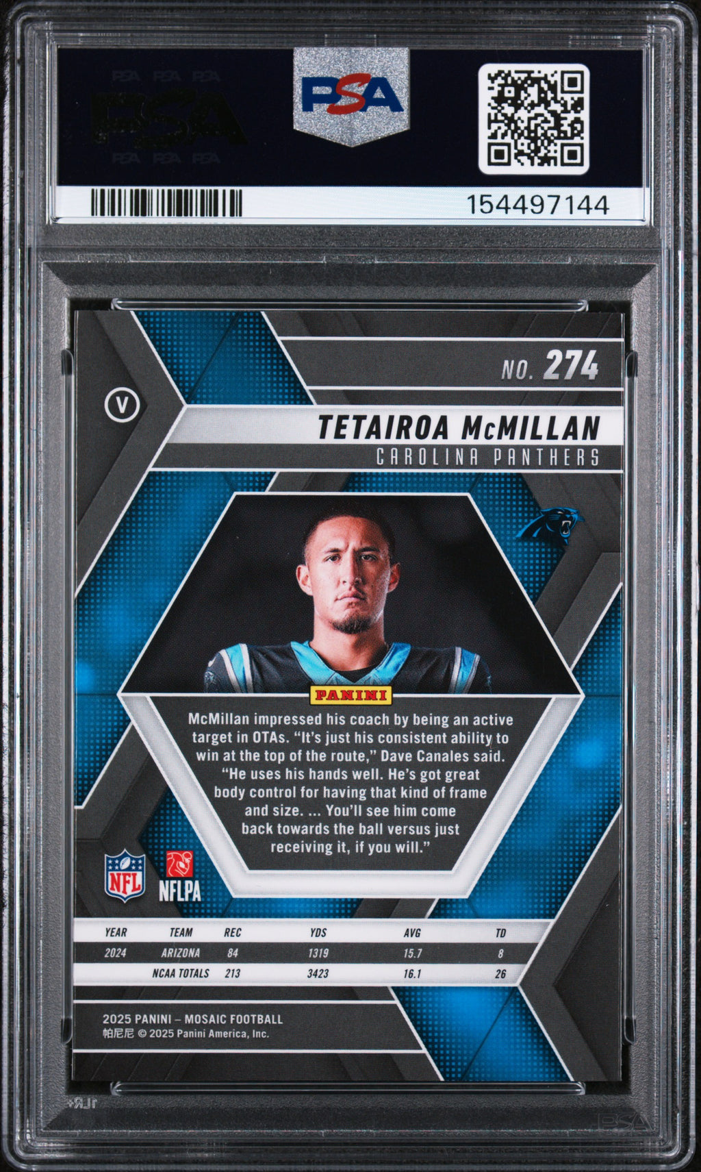 2025 Panini Mosaic #274 Tetairoa McMillan Rookie Variation RC PSA 10