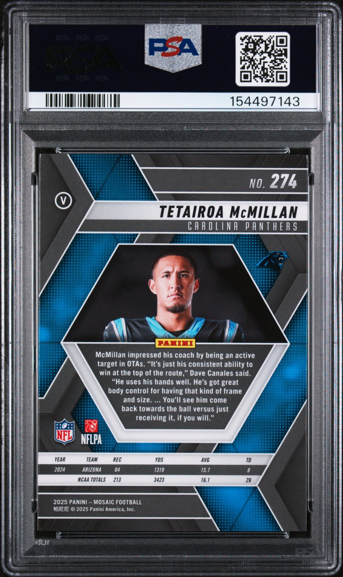 2025 Panini Mosaic #274 Tetairoa McMillan Rookie Variation RC PSA 10