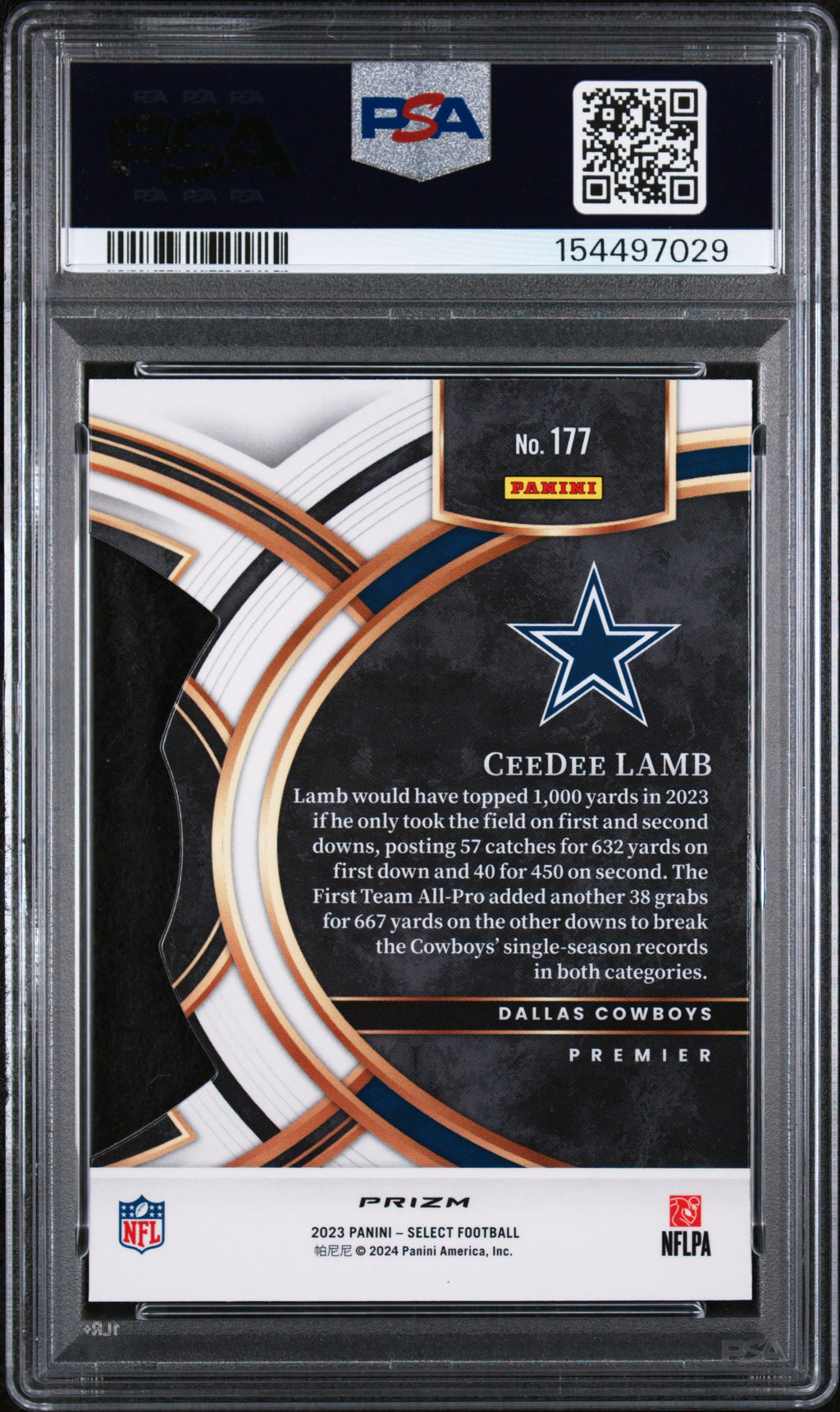 2023 Panini Select #177 CeeDee Lamb Premier Black & Green Die-Cut PSA 10
