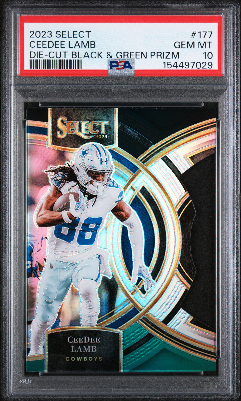 2023 Panini Select #177 CeeDee Lamb Premier Black & Green Die-Cut PSA 10