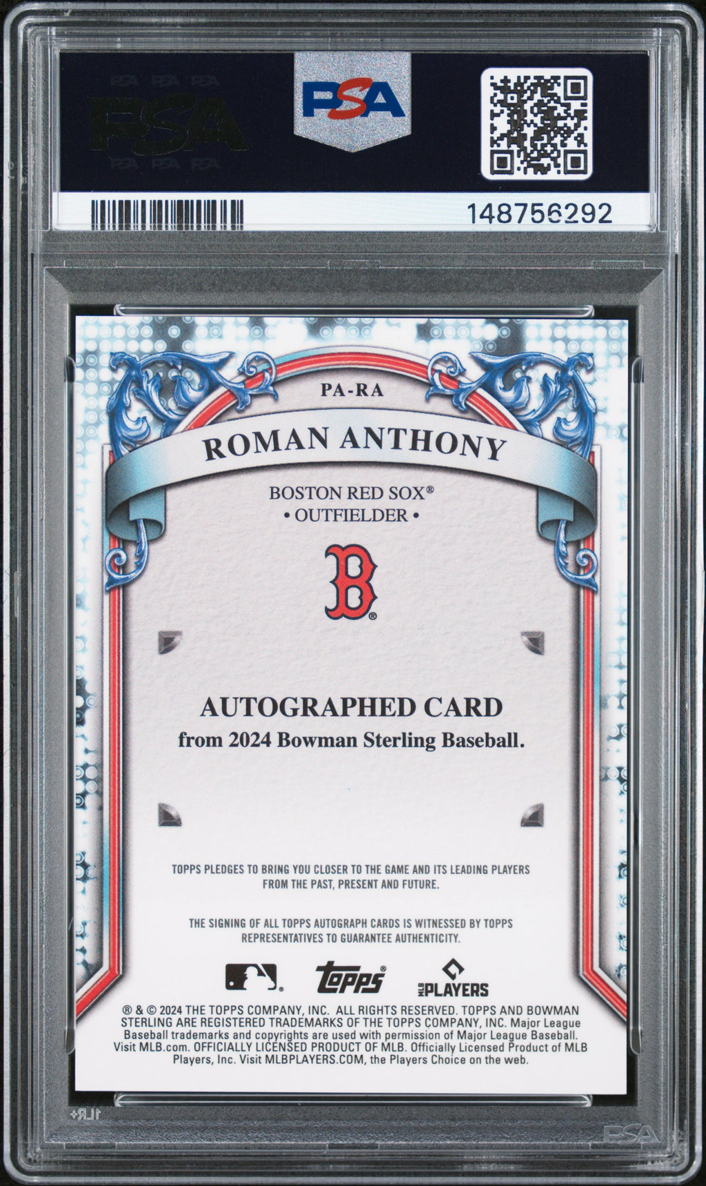 2024 Bowman Sterling Prospect Auto #PA-RA Roman Anthony Red Sox PSA 10