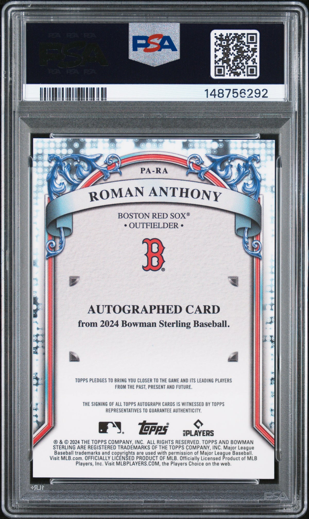 2024 Bowman Sterling Prospect Auto #PA-RA Roman Anthony Red Sox PSA 10