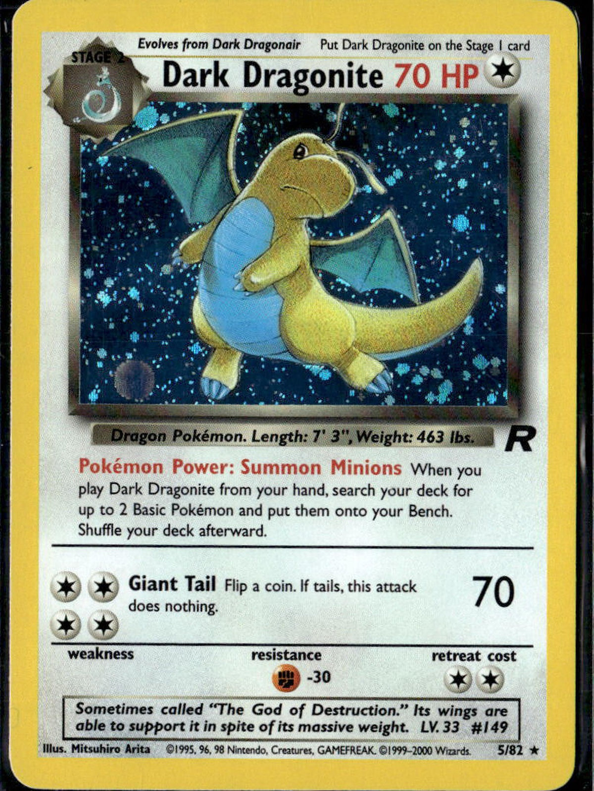 2000 Pokemon Team Rocket Dark Dragonite 5/82 Holo Unlimited LP