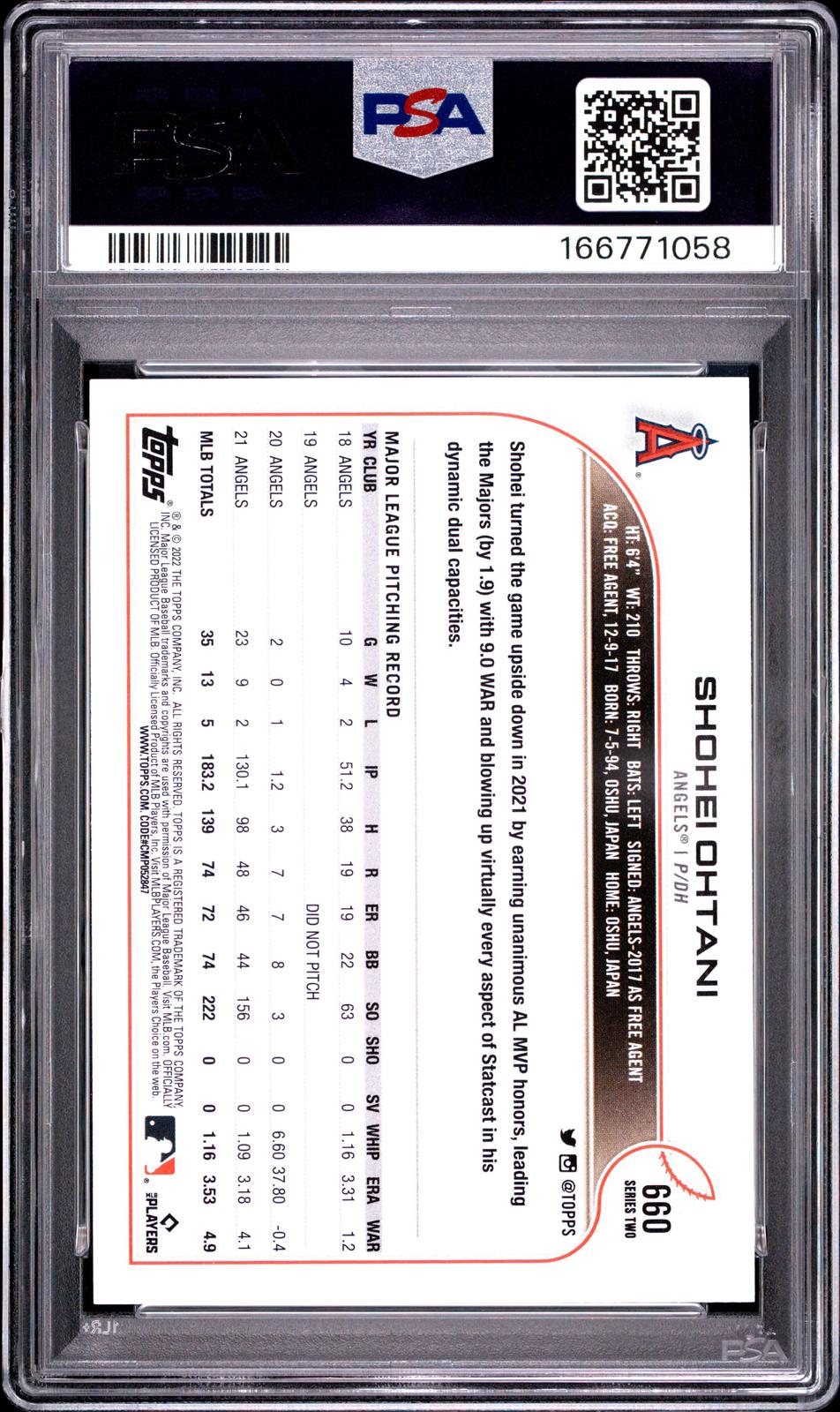 2022 Topps #660 Shohei Ohtani PSA 10