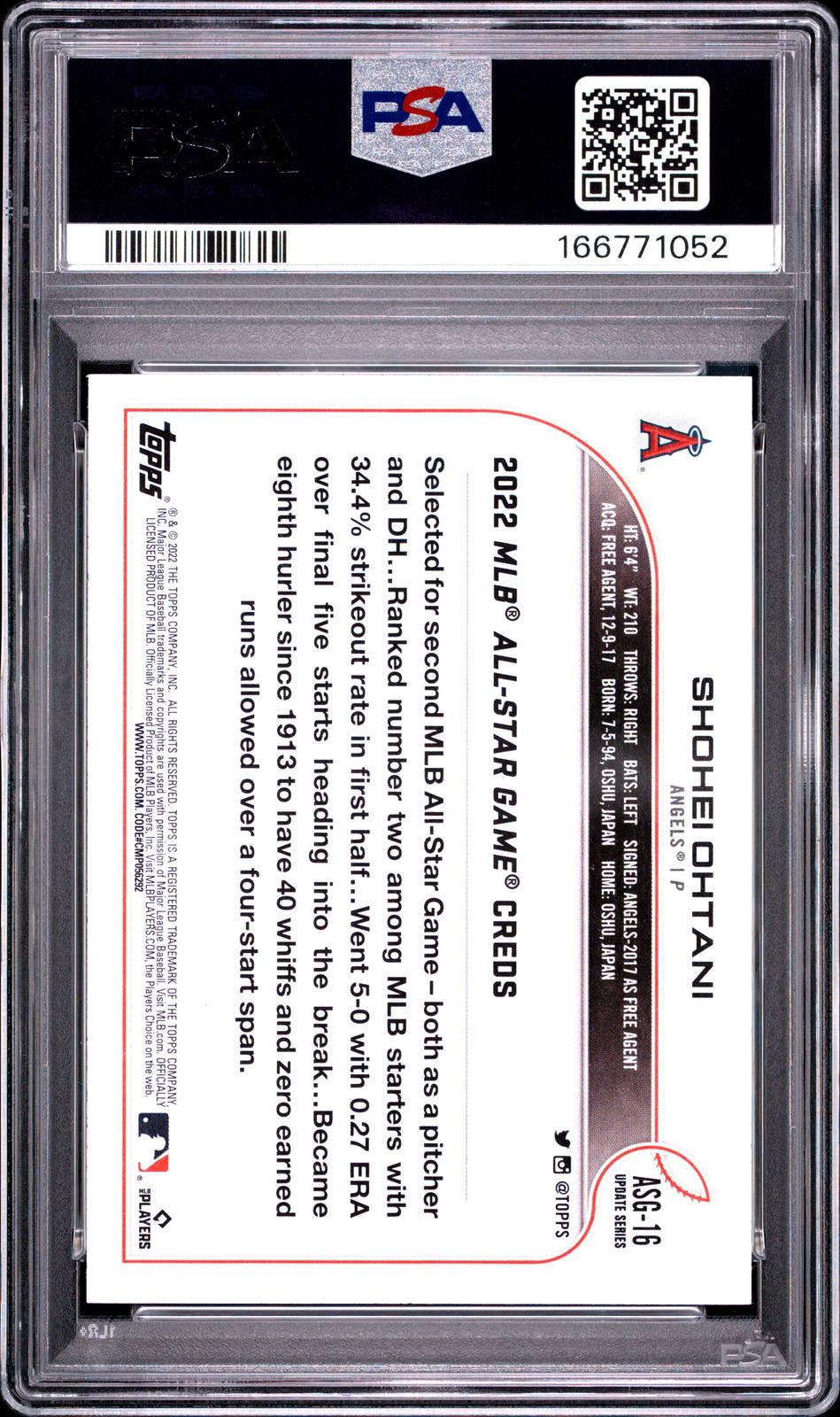 2022 Topps Update Mlb All-Star Game #ASG16 Shohei Ohtani Mlb All-Star Game PSA 9