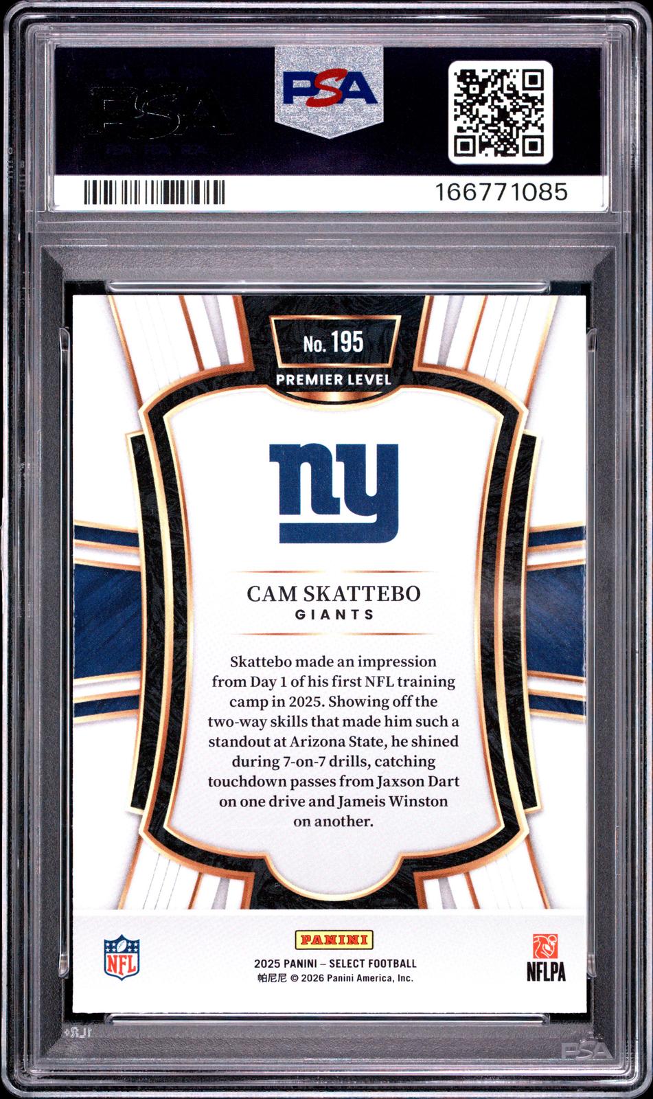 2025 Panini Select #195 Cam Skattebo PSA 10