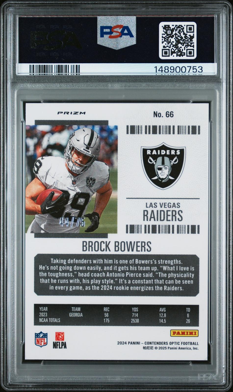 2024 Panini Contenders Optic #66 Brock Bowers Orange PSA 10