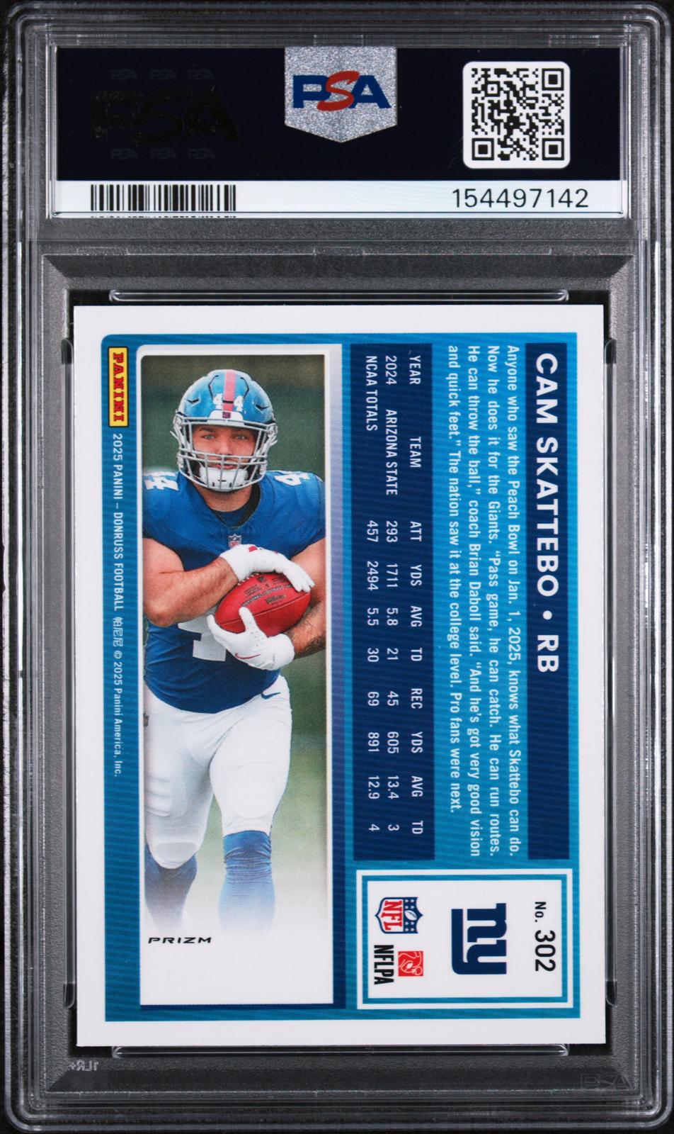 2025 Panini Donruss #302 Cam Skattebo Optic Preview-Red & Green PSA 10