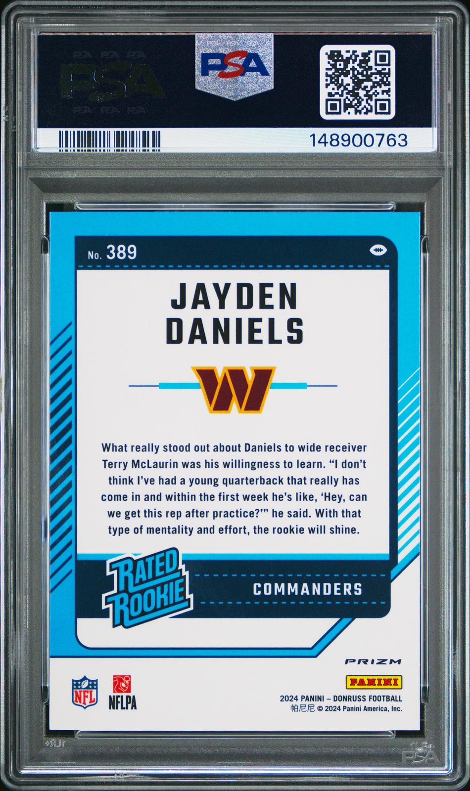 2024 Panini Donruss #389 Jayden Daniels Optic Preview-Pink PSA 10