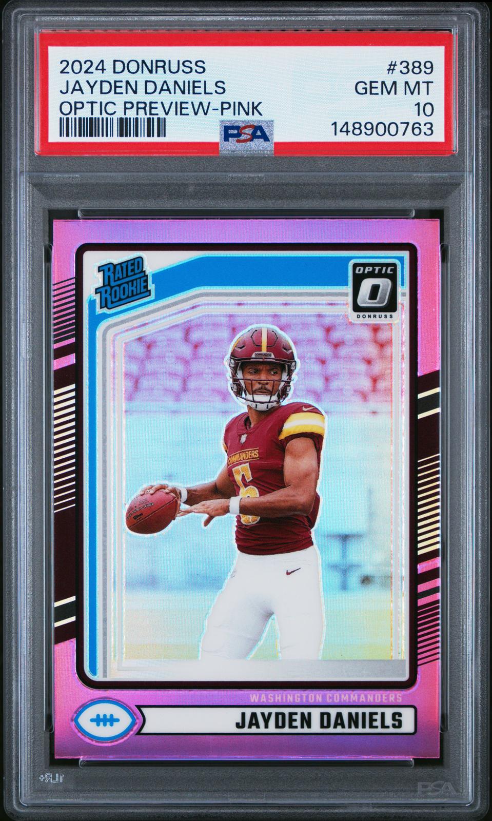 2024 Panini Donruss #389 Jayden Daniels Optic Preview-Pink PSA 10