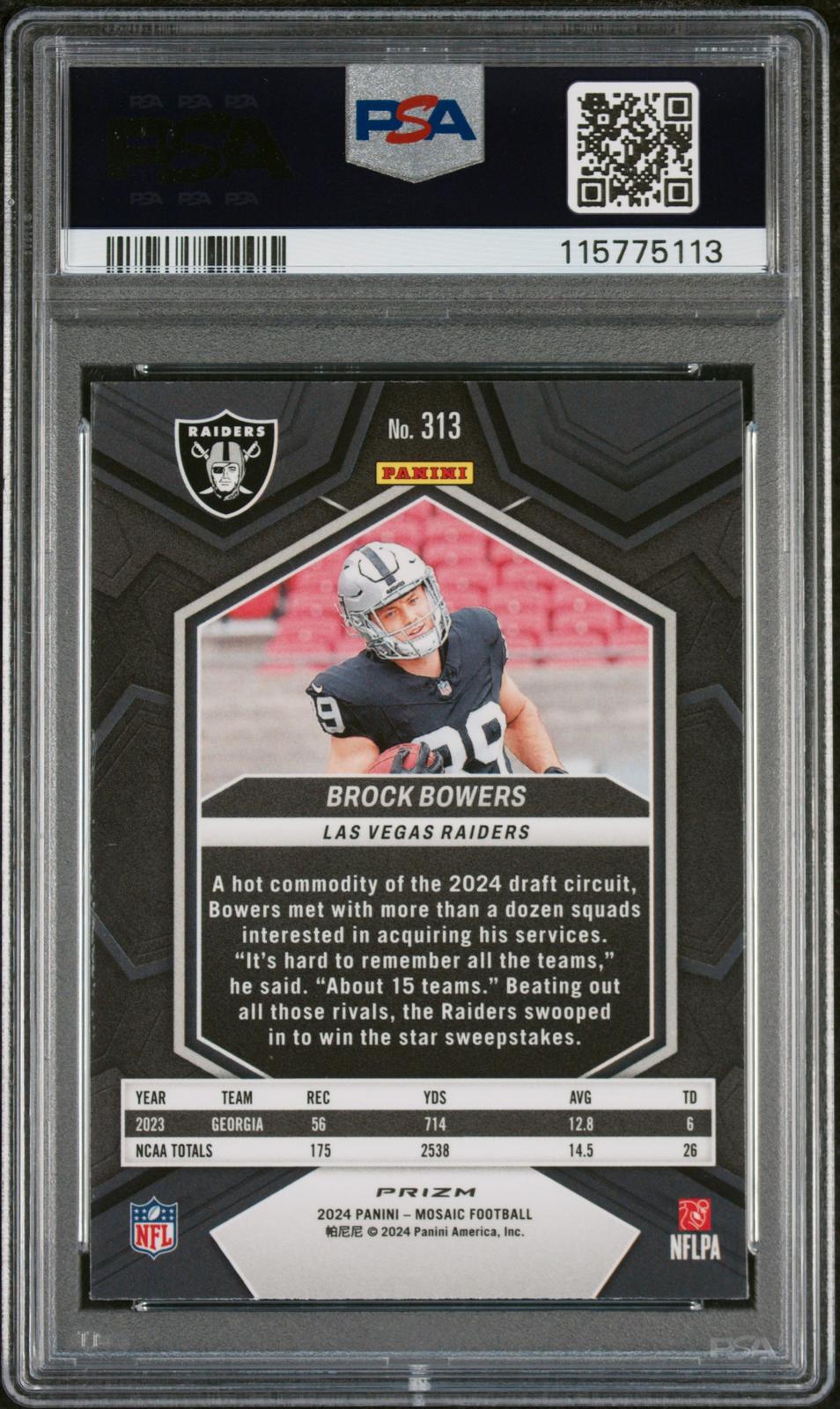 2024 Panini Mosaic #313 Brock Bowers Reactive Yellow PSA 10