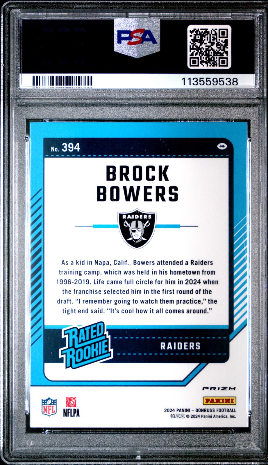 2024 Panini Donruss #394 Brock Bowers Optic Preview-Pink PSA 10