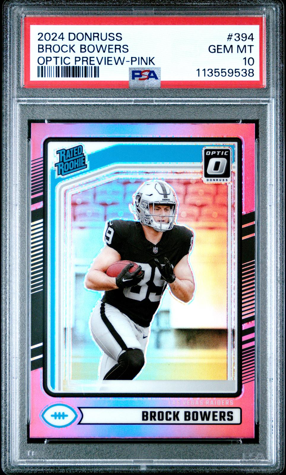 2024 Panini Donruss #394 Brock Bowers Optic Preview-Pink PSA 10