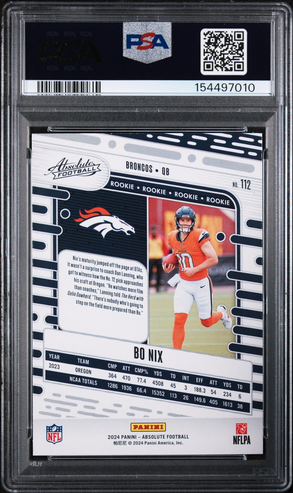 2024 Panini Absolute #112 Bo Nix PSA 10