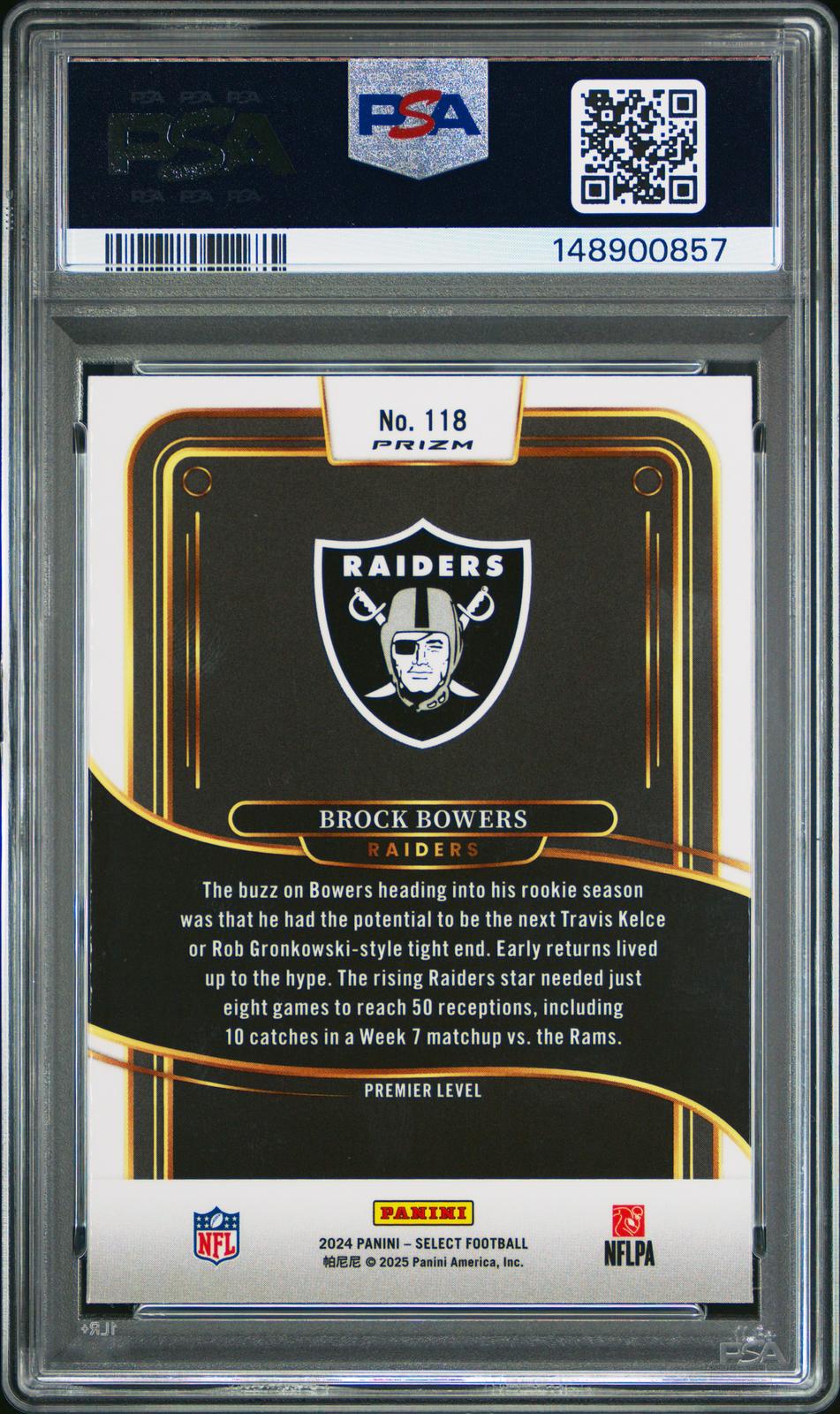 2024 Panini Select #118 Brock Bowers Red & Yellow Shock PSA 10