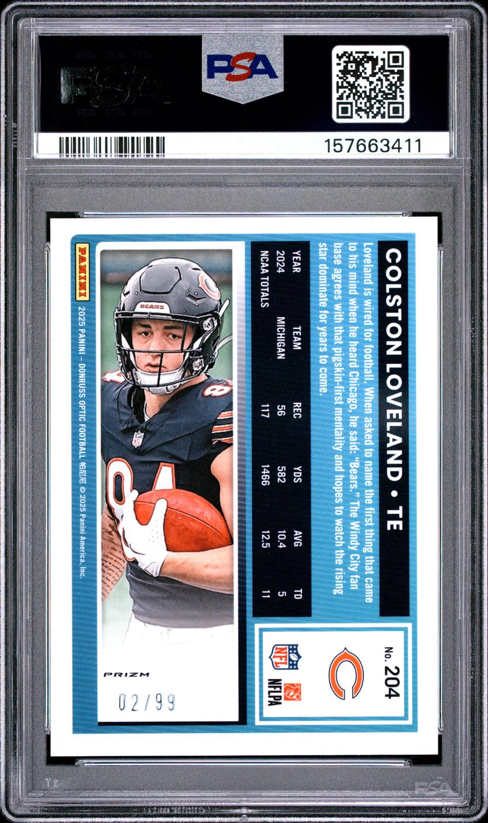 2025 Panini Donruss Optic #204 Colston Loveland Pink Velocity PSA 9