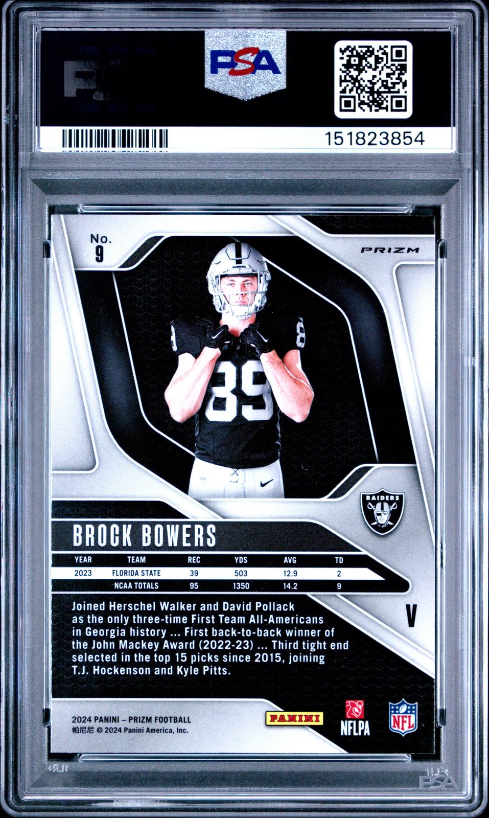 2024 Panini Prizm Rookie Variation #9 Brock Bowers Rookie Variation PSA 9
