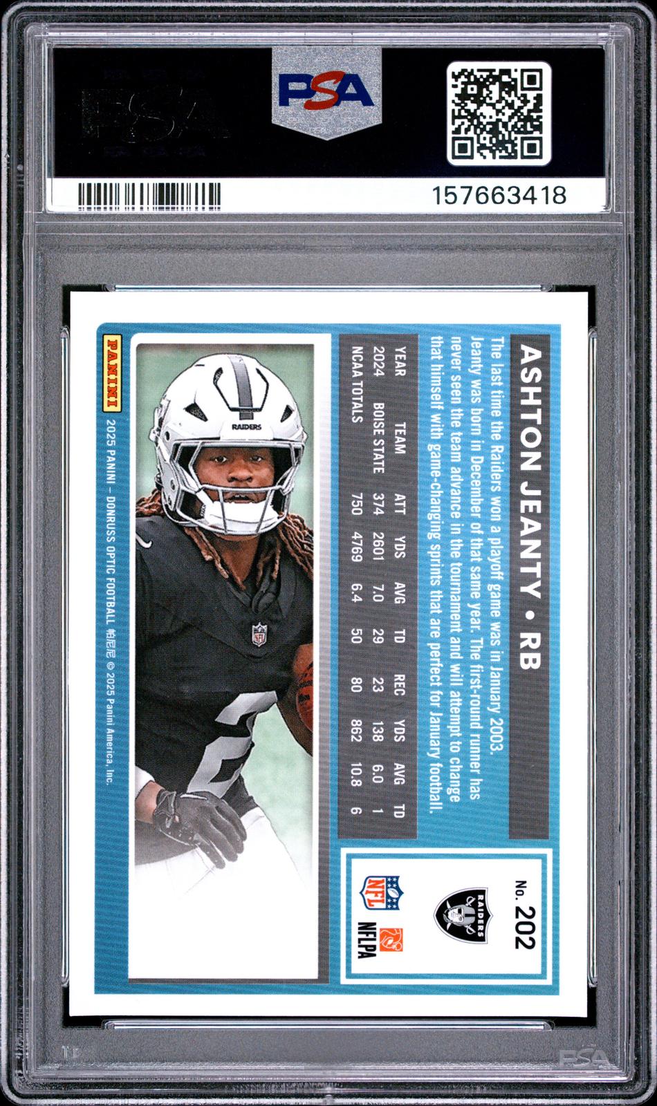 2025 Panini Donruss Optic #202 Ashton Jeanty PSA 9