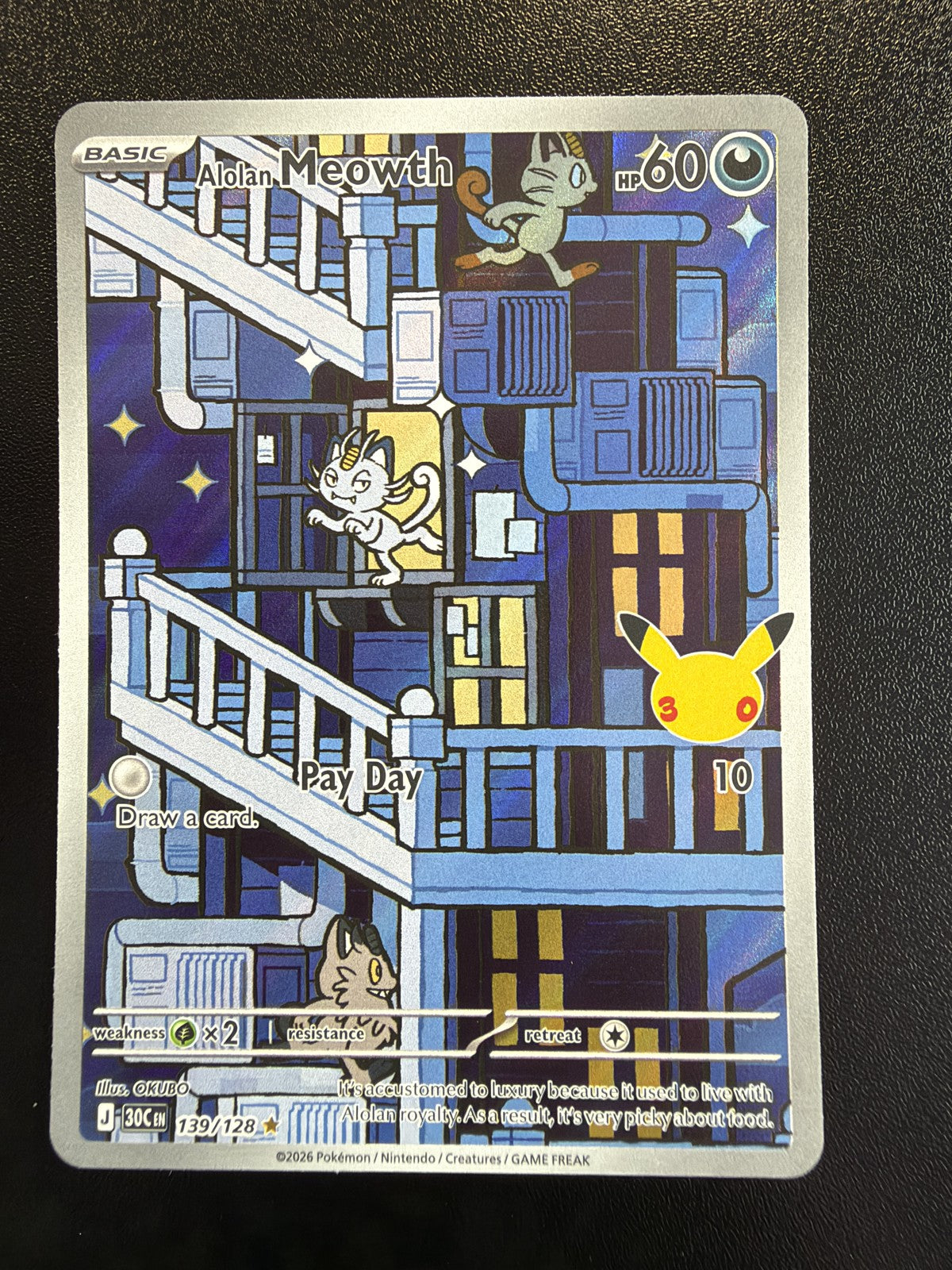 2026 Pokemon 30th Celebration Alolan Meowth 139/128 Illustration Rare