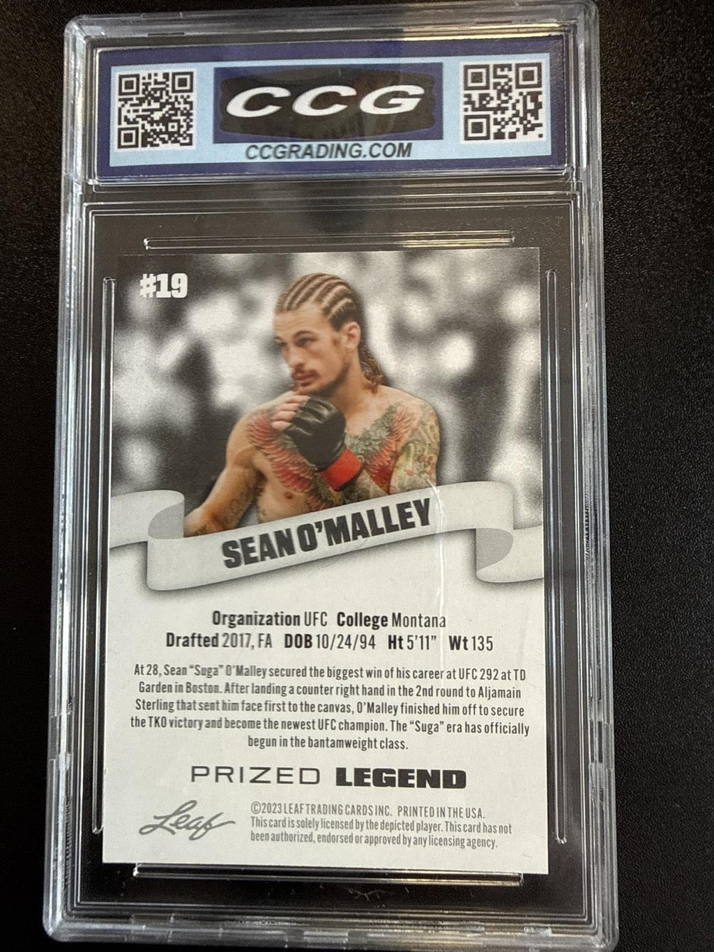 2023 Leaf Prized Legend #19 Sean O'Malley CCG 9.5