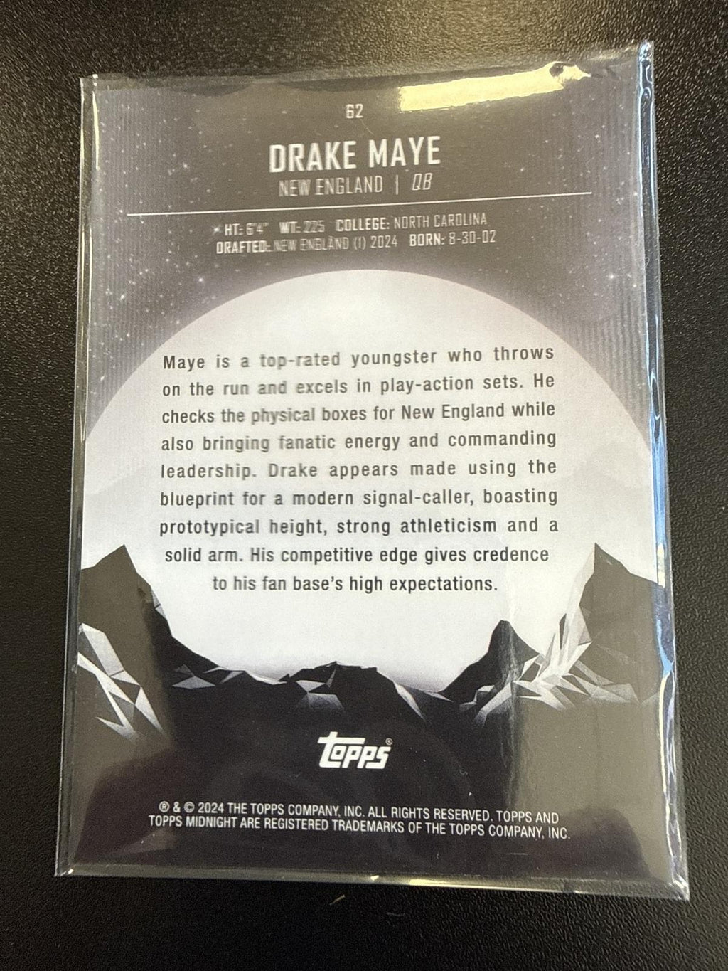 2024 Topps Midnight #62 Drake Maye RC Rookie