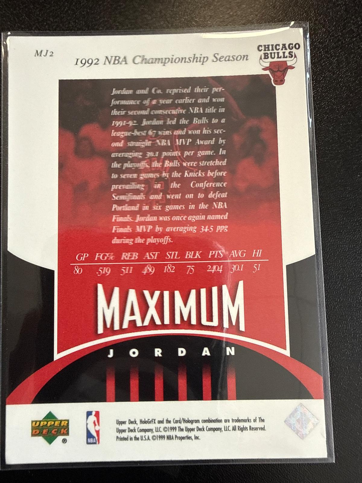 1999 Upper Deck HoloGrFX Maximum Jordan #MJ2 Michael Jordan Bulls