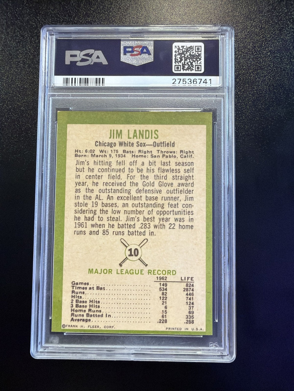 1963 Fleer #10 Jim Landis PSA 6