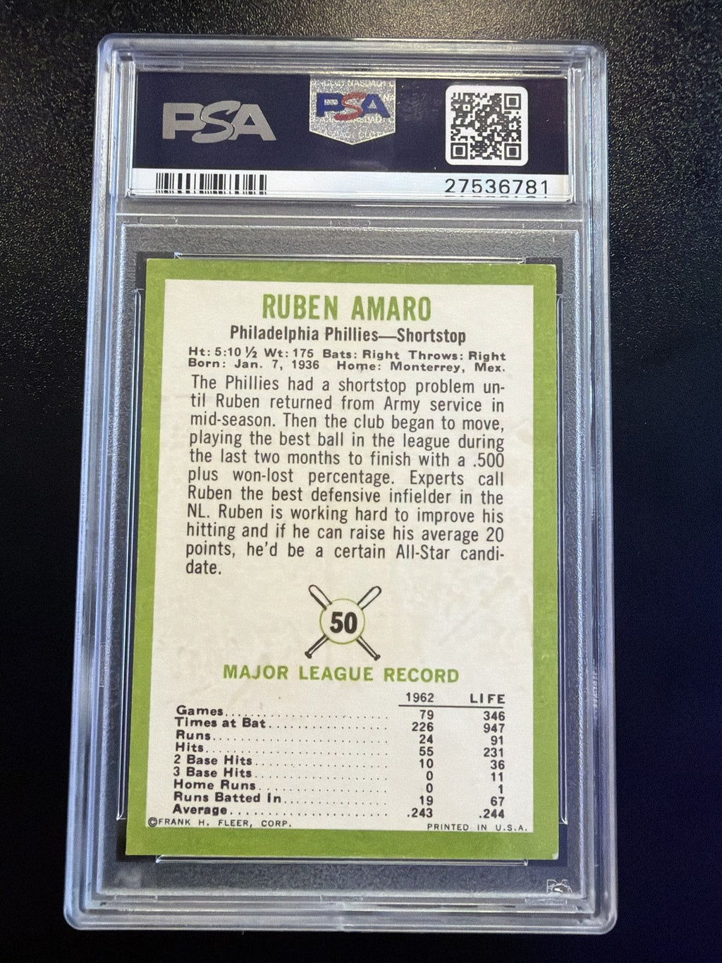 1963 Fleer #50 Ruben Amaro PSA 5.5