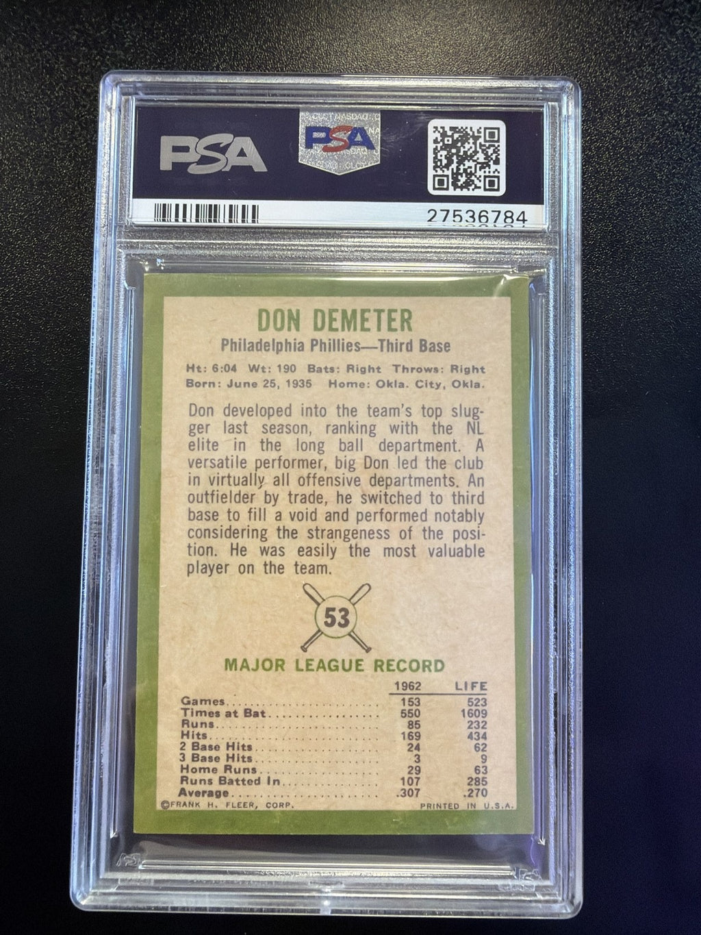 1963 Fleer #53 Don Demeter PSA 6