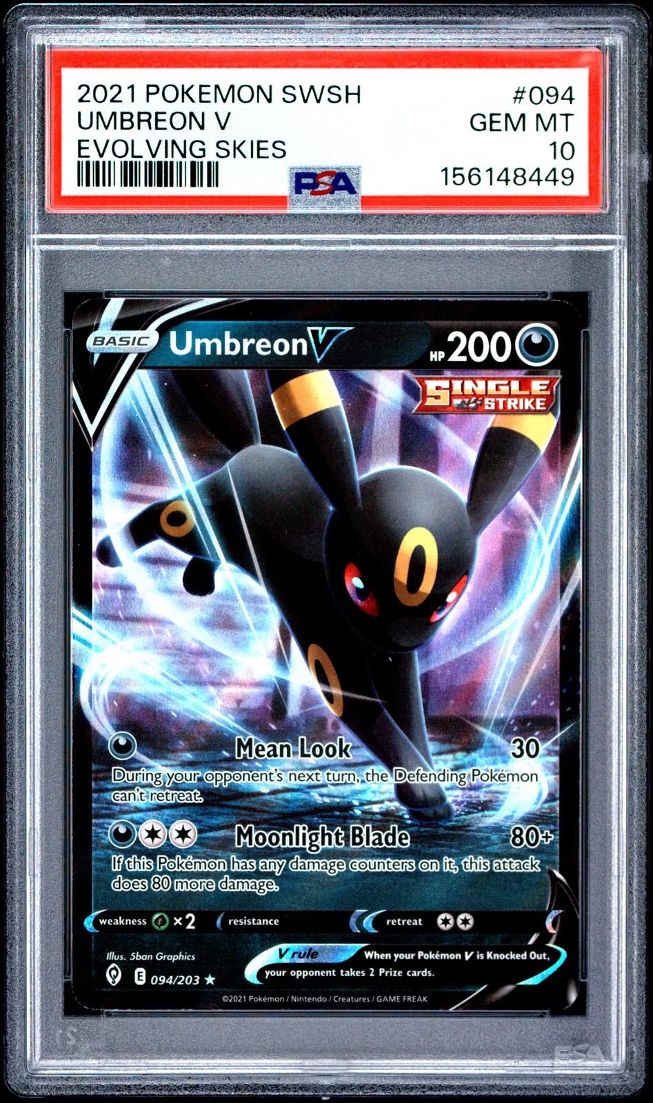 2021 Pokemon Sword & Shield Evolving Skies #094 Umbreon V Evolving Skies PSA 10